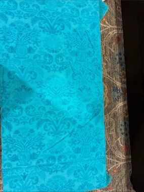 Turquoise Damask type Beach Towel with tassels